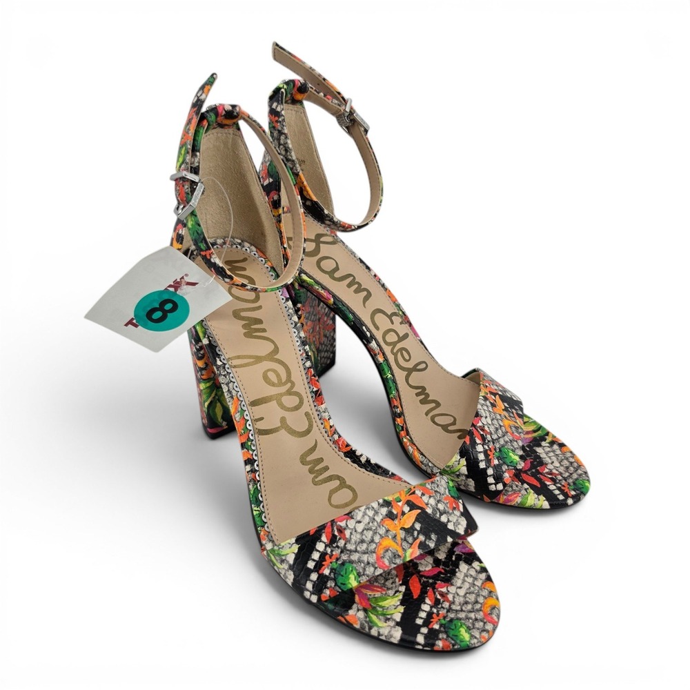 Sam Edelman Yaro Womens Size 8 Floral Snake Print Ankle Strap Block Heel Sandals